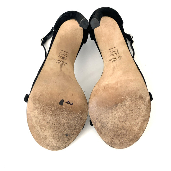 Stuart Weitzman Nudist Nudistsong Black Suede Sandal Open Toe Slim Heel 8.5 - Picture 12 of 15